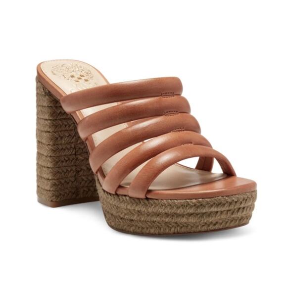 VINCE CAMUTO Womens 9 Patrest Leather Platform Sandal in Light Cognac NEW - Picture 1 of 11